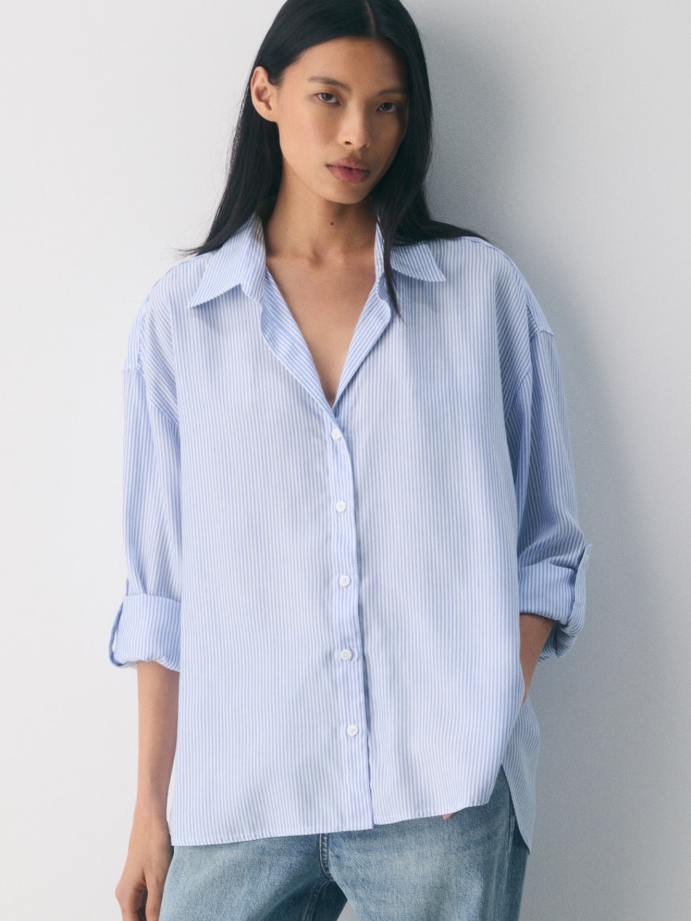 Light Blue Pinstripe Button-Up Shirt